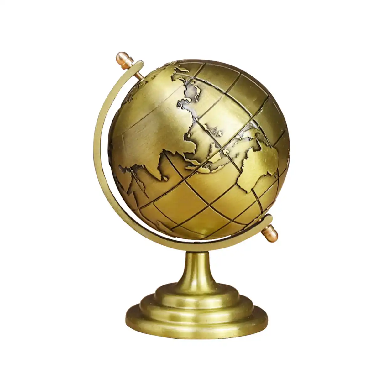 Retro 3D Terrestrial Globe Brass Finish Decorative Showpiece for Home Office Desk and Educational Use